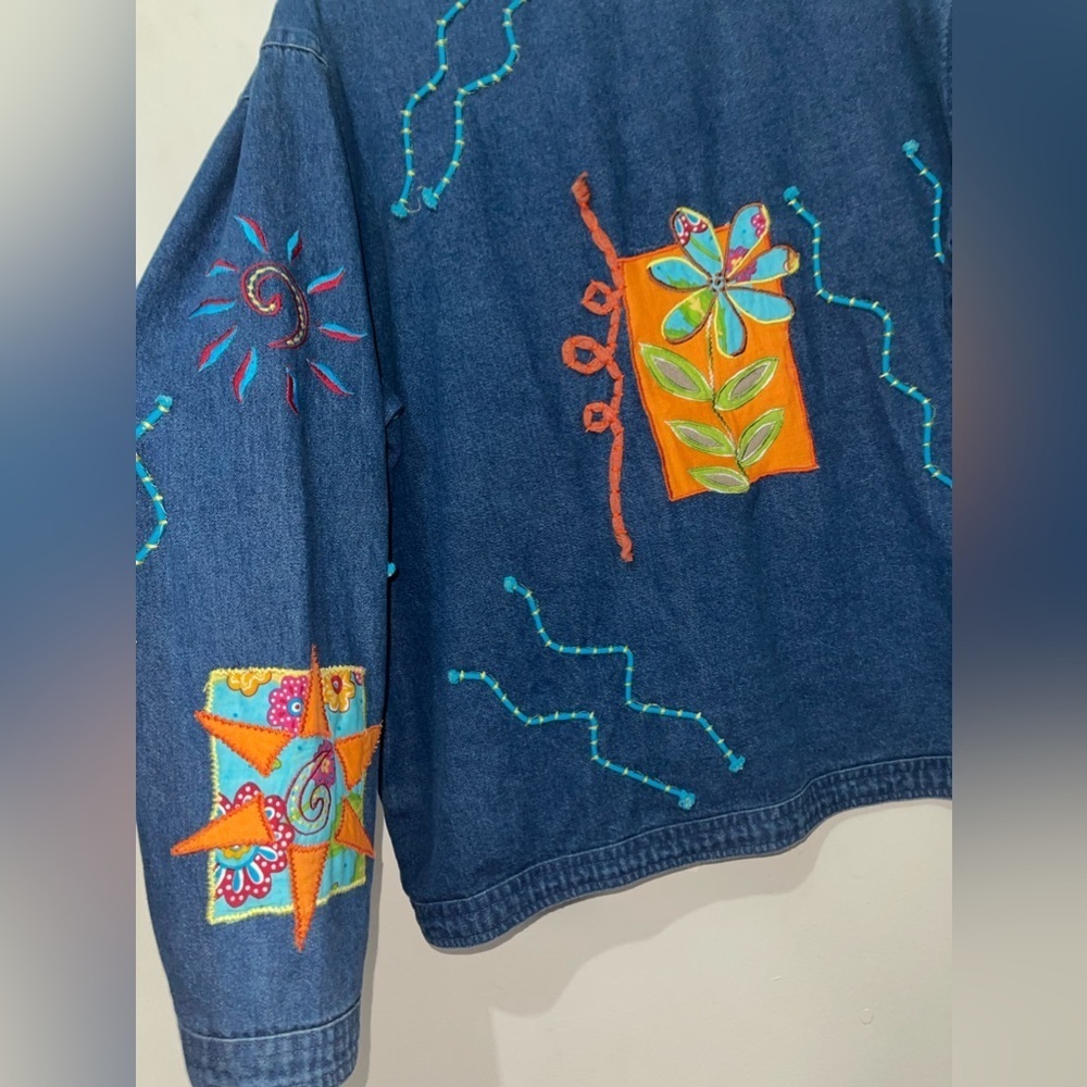 Vintage Artsy Embroidered 3D Popart Denim Jacket - Picture 11 of 16